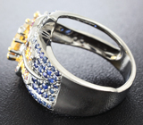 Серебряное кольцо с цитрином, синими сапфирами, родолитами и цаворитами Серебро 925
