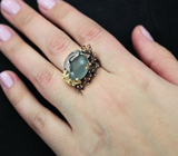 Серебряное кольцо с аквамарином и гранатами Серебро 925