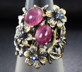 Серебряное кольцо с пурпурными и синими сапфирами Серебро 925
