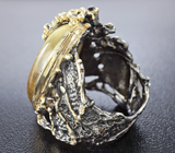 Серебряное кольцо с тигровым глазом и родолитами Серебро 925
