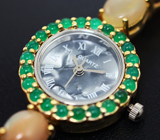 Часы с зелеными агатами на серебряном браслете с эфиопскими опалами Серебро 925