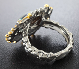 Серебряное кольцо с кристаллическим черным опалом и родолитом и цаворитами Серебро 925