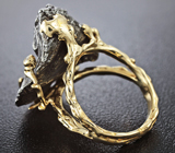 Золотое кольцо с метеоритом 64,49 карат, бесцветным и черным бриллиантом Золото