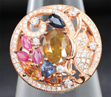 Изысканное серебряное кольцо с разноцветными сапфирами