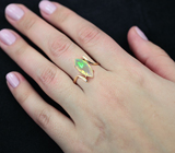 Золотое кольцо с кристаллическим ограненным опалом 1,75 карат и бриллиантами Золото