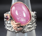 Серебряное кольцо с розовым сапфиром и родолитом Серебро 925