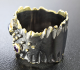 Серебряное кольцо с кристаллическим черным опалом, аметистами и цитринами Серебро 925