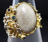 Серебряное кольцо с коралом и сапфирами Серебро 925