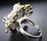 Серебряное кольцо с жемчугом, цаворитами гранатами и сапфирами Серебро 925