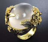 Серебряное кольцо с крупным розовым кварцем и аметистами Серебро 925