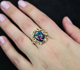 Золотое кольцо с роскошным черным опалом массой 3,21 карат и бриллиантами Золото