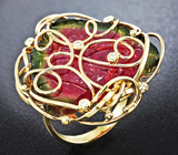 Авторское золотое кольцо с топовым слайсом арбузного турмалина 21,09 карат и бриллиантами Золото