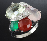 Серебряное кольцо с празиолитом, розовым кварцем, агатом и корнелианом Серебро 925