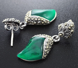 Необычные серебряные серьги с зелеными агатами и марказитами Серебро 925