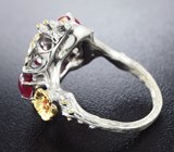 Серебряное кольцо c рубинами и сапфирами