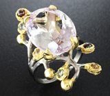 Серебряное кольцо с розовым аметистом, мозамбикскими гранатами, цитринами и голубыми топазами Серебро 925