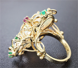 Авторское золотое кольцо с топовыми эфиопскими опалами 9,8 карат, изумрудами и рубинами Золото