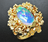 Массивное золотое кольцо с кристаллическим эфиопским опалом 4,59 карат и бриллиантами Золото
