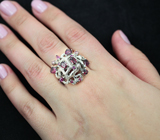 Оригинальное серебряное кольцо с родолитами и пурпурными сапфирами Серебро 925