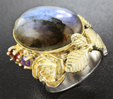 Серебряное кольцо с лабрадоритом, аметистом и мозамбикским гранатом Серебро 925
