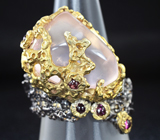 Серебряное кольцо с розовым кварцем и родолитами гранатами Серебро 925