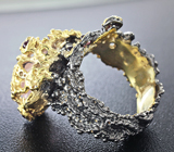 Серебряное кольцо с розовым кварцем и родолитами гранатами Серебро 925