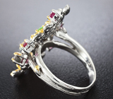 Серебярное кольцо с изумрудами и рубинами Серебро 925