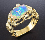 Золотое кольцо с ограненным кристаллическим опалом 1,48 карат и бриллиантам Золото