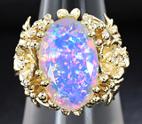 Фантастическая опалесценция! Золотое кольцо с потрясающим кристаллическим опалом 4,39 карат и бриллиантами Золото