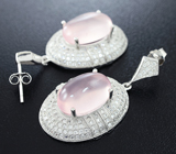 Замечательные серебряные серьги с розовым кварцем Серебро 925