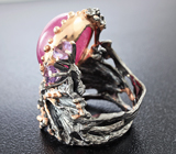 Серебряное кольцо с рубином, аметистами, диопсидами и изумрудом Серебро 925
