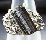 Серебряное кольцо с кристаллом черного турмалина Серебро 925
