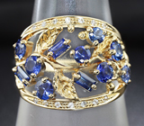 Золотое кольцо с роскошными синими сапфирами 2,72 карат и лейкосапфирами Золото