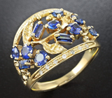 Золотое кольцо с роскошными синими сапфирами 2,72 карат и лейкосапфирами Золото