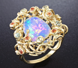 Золотое кольцо с превосходным ограненным опалом 3,47 карат, зелеными и оранжевыми сапфирами Золото