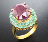 Шикарное серебряное кольцо с рубином и изумрудами Серебро 925