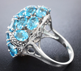 Превосходное серебряное кольцо с голубыми топазами и марказитами Серебро 925