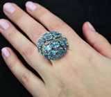 Превосходное серебряное кольцо с голубыми топазами и марказитами Серебро 925