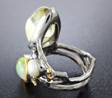 Серебряное кольцо с цитрином, кристаллическим эфиопским опалом и жемчужиной