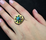 Филигранное серебряное кольцо с цветной жемчужиной и черными опалами Серебро 925
