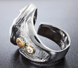 Серебряное кольцо с жемчужиной барокко и самоцветами Серебро 925