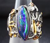 Серебряное кольцо с эфиопским черным опалом, сапфирами и цаворитом Серебро 925