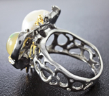Серебряное кольцо с жемчужиной барокко и эфиопским опалом Серебро 925