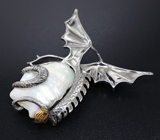 Серебряный кулон «Дракон» с жемчжуиной барокко Серебро 925