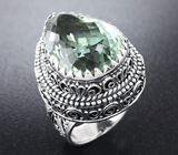 Массивное серебряное кольцо с крупным зеленым аметистом Серебро 925