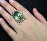 Массивное серебряное кольцо с крупным зеленым аметистом Серебро 925
