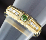 Золотое кольцо с зеленым бриллиантом 0,09 карат Золото