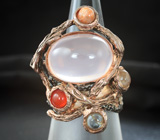 Серебряное кольцо с розовым кварцем, топазом, корнелианом, солнечным и лунным камнем Серебро 925