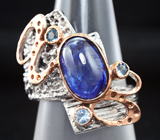 Серебряное кольцо с синим сапфиром и топазами Серебро 925