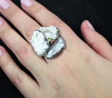 Серебряное кольцо с жемчужиной барокко, цаворитом и сапфирами Серебро 925